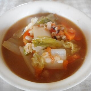 白菜と雑穀のトマト味噌スープ